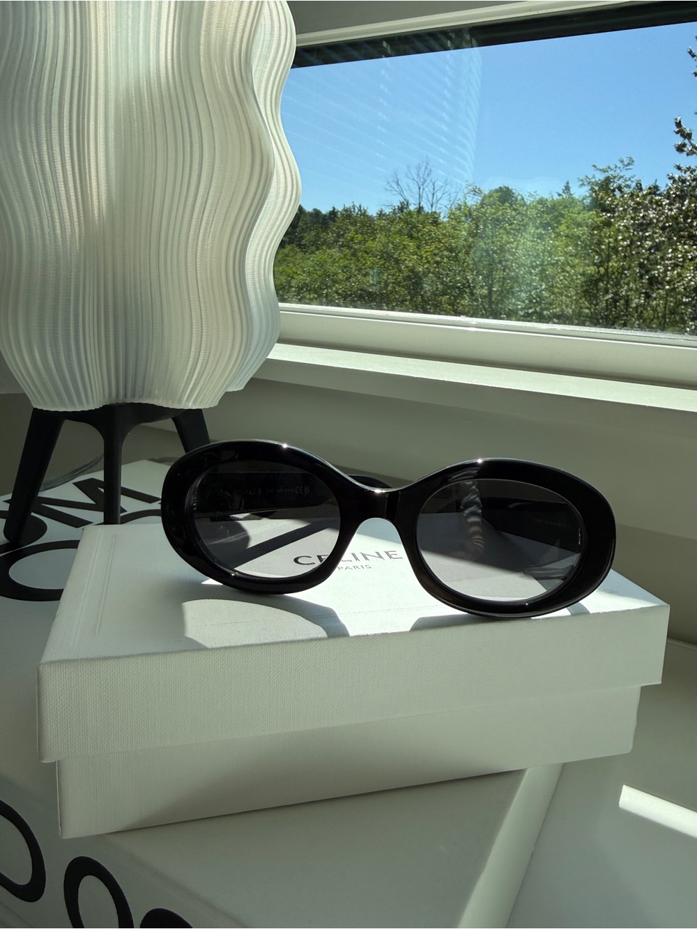 Celine Black Oval Acetate Sunglasses with Gold Triomphe Detail - Picture 2 of 5